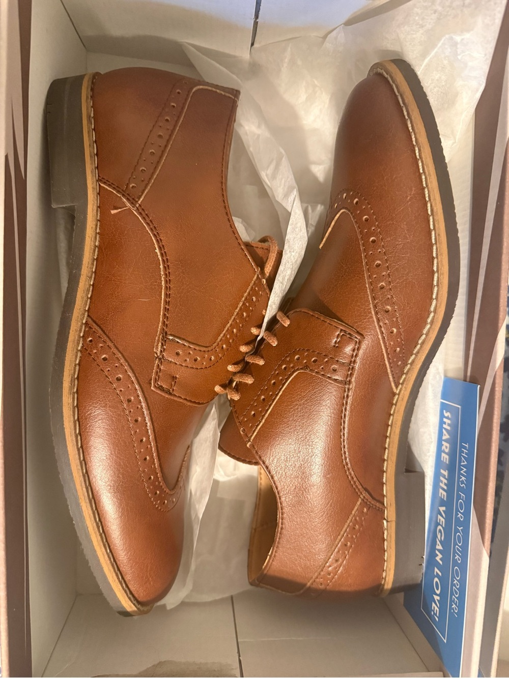 Men's Tan Vegan Leather Wingtip Derby Oxfords